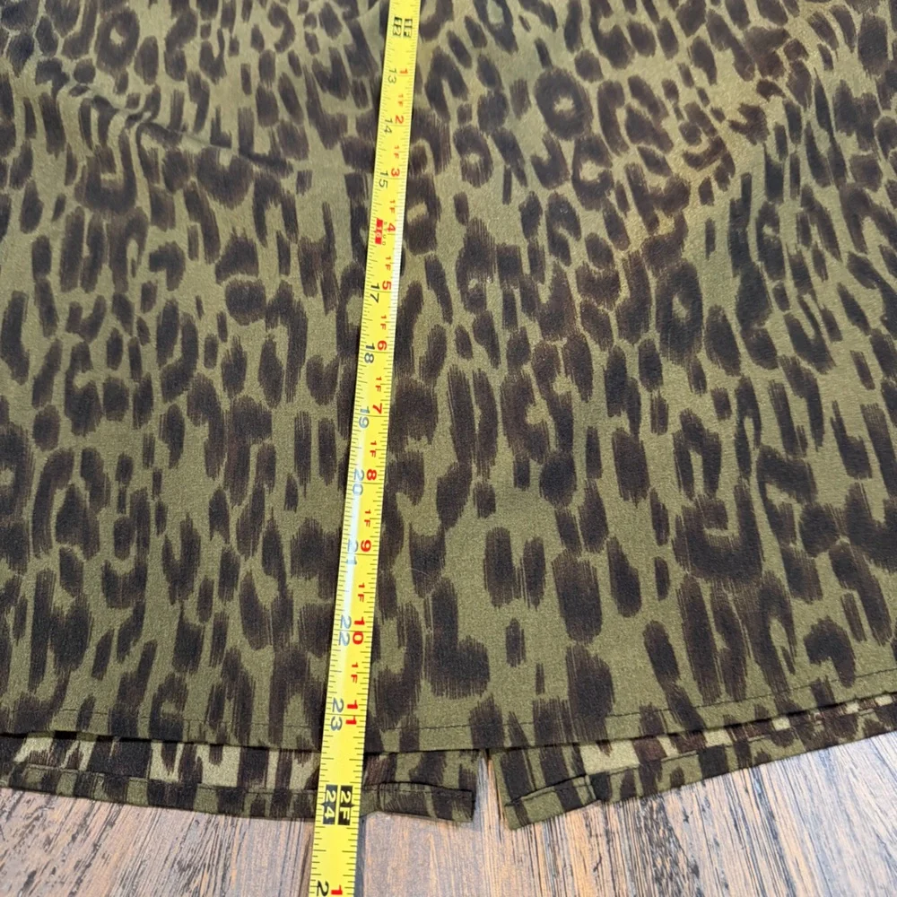 THML Olive Leopard Print Blouse w Tan Embroidered Puff Sleeves Size M - Picture 8 of 10